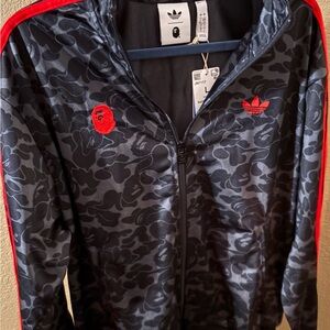 Adidas x Bape AOP Black Camo Jacket with Red Details